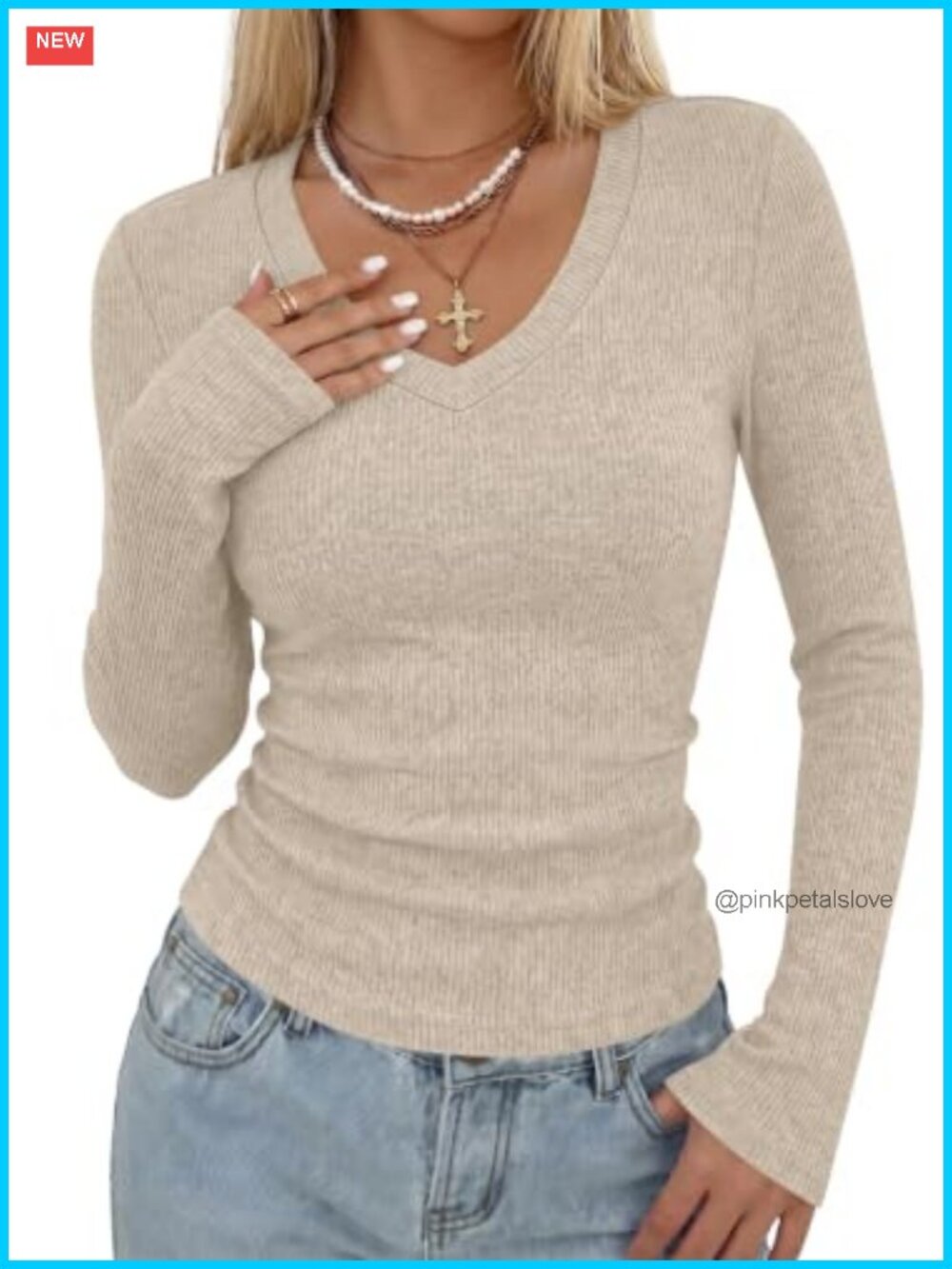 Women's Long Sleeve V Neck Ribbed Knit Top Fall Fitted Slim Shirt